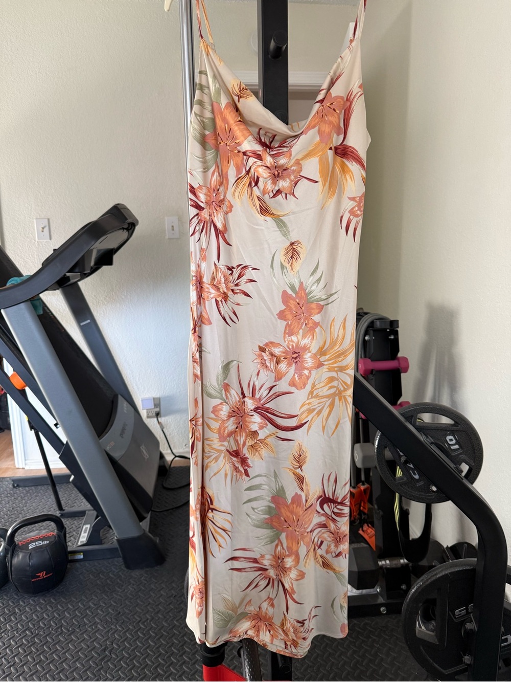 Cream Floral Slip Maxi Dress with Peach & Coral Blooms